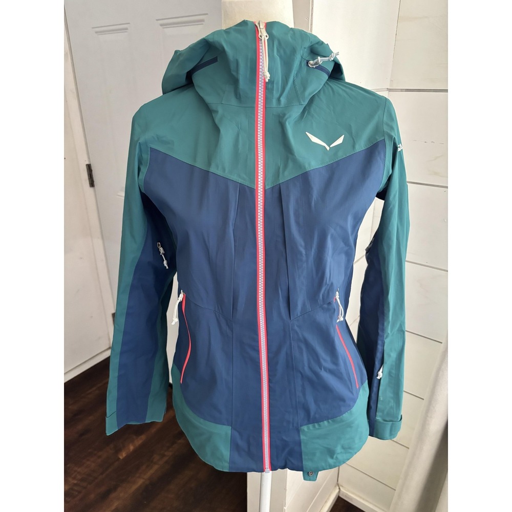 Salewa Jacket Womens XS Blue Green Hooded‎ Waterproof Ski Shell Powertex